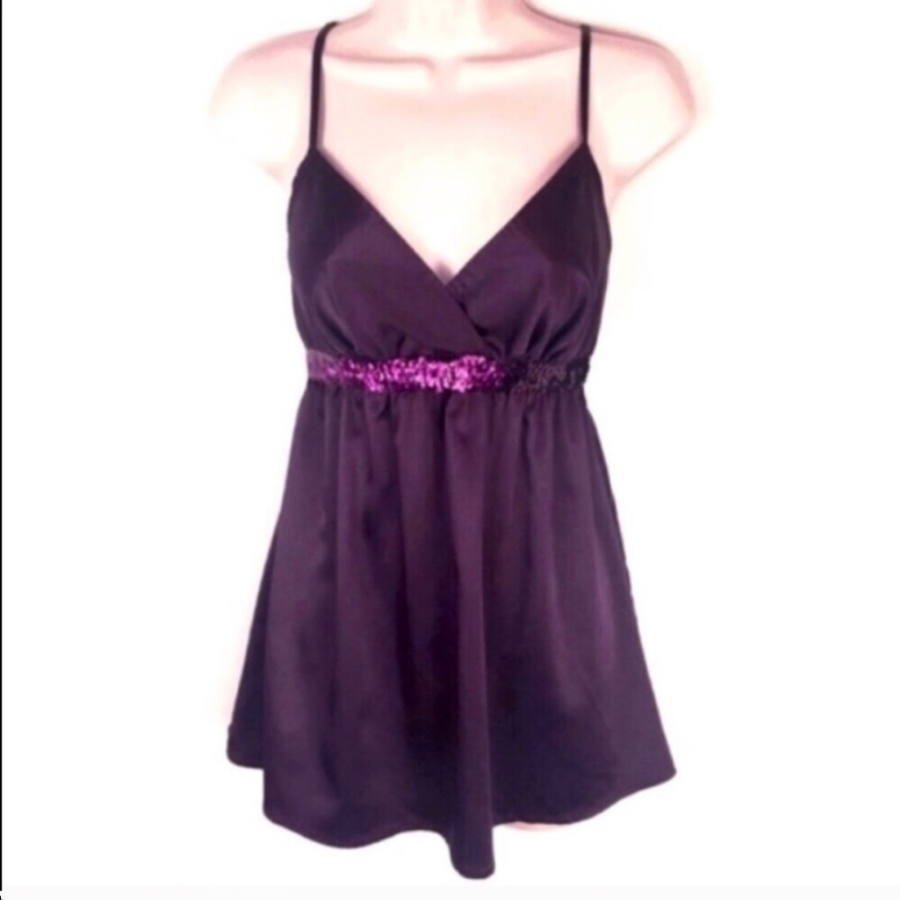 Express sequin purple babydoll cami M